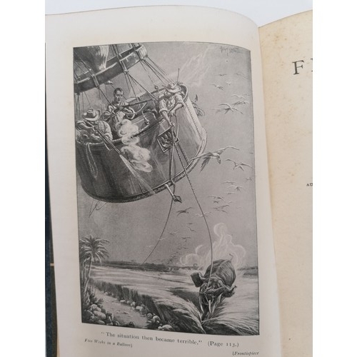 1043 - Hardback, 'Five Weeks in a Balloon' by Jules Verne. Bound in a blue cloth with decors and gold lette... 