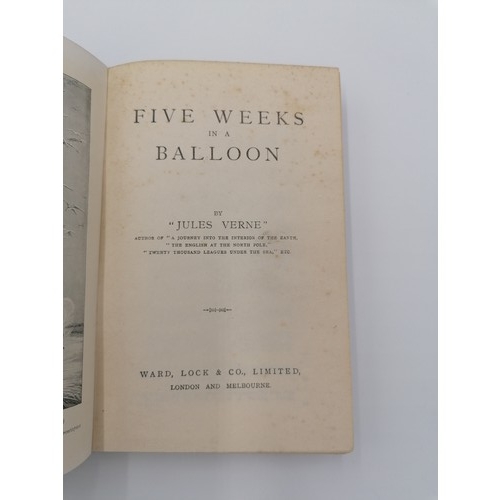 1043 - Hardback, 'Five Weeks in a Balloon' by Jules Verne. Bound in a blue cloth with decors and gold lette... 