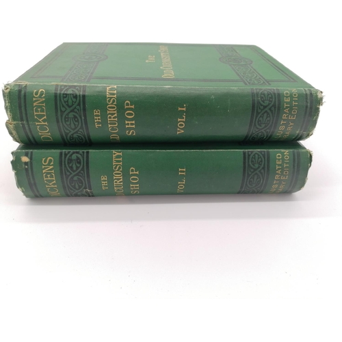 1049 - 2 Hardbacks, 'The Old Curiosity Shop' by Charles Dickens. Bound in green cloth with 2 black deco bou... 