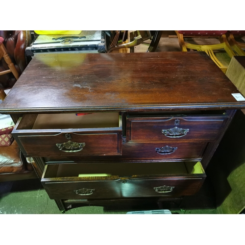 317 - Victorian oak chest of drawers with 3 long and 2 short drawers and brass drop handles 40