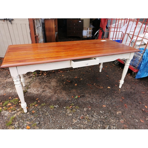 186 - Large dining table with 4 chairs and 2 carvers.