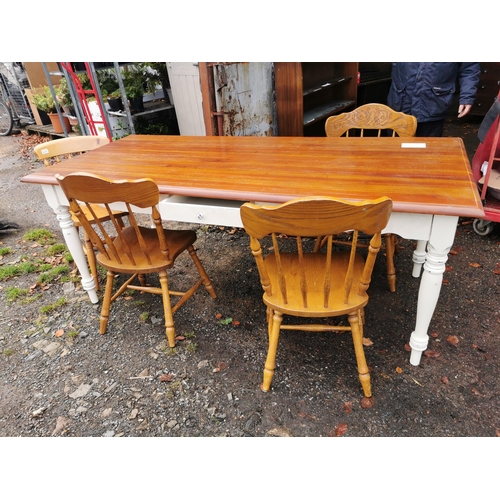 186 - Large dining table with 4 chairs and 2 carvers.