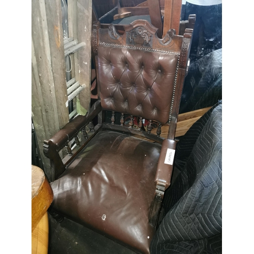 190 - Throne type chair with leather back. Thought to be Edwardian.