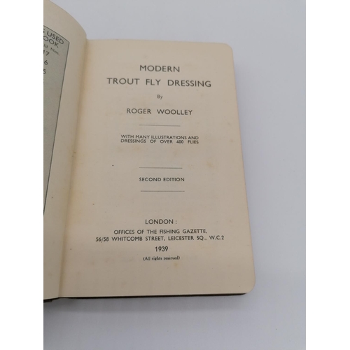 320 - Hardback, 'Modern Trout Fly Dressing' by Roger Woolley. Bound in brown cloth with gold lettering on ... 