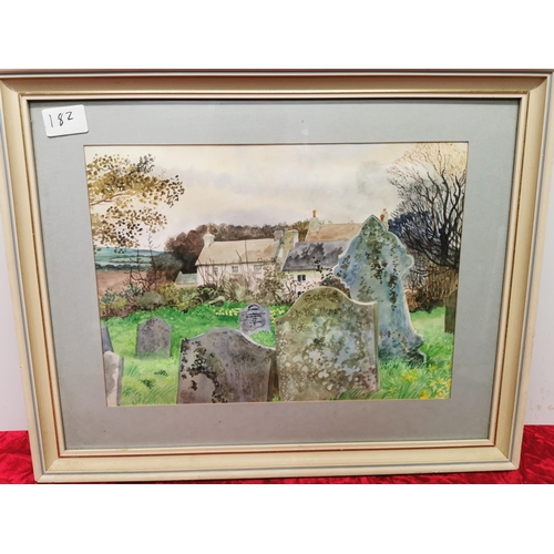 182 - Water colour & wax crayon Juliette Palmer 'Penrice, Gower'