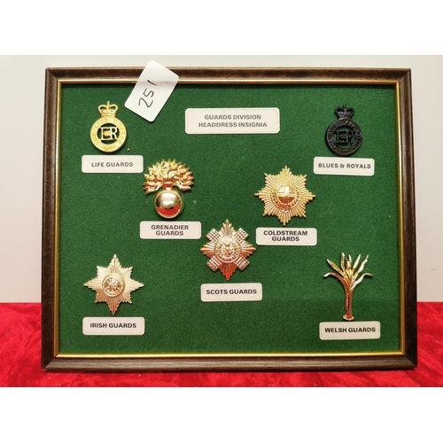 251 - Military Headdress Insignias (mounted and framed).