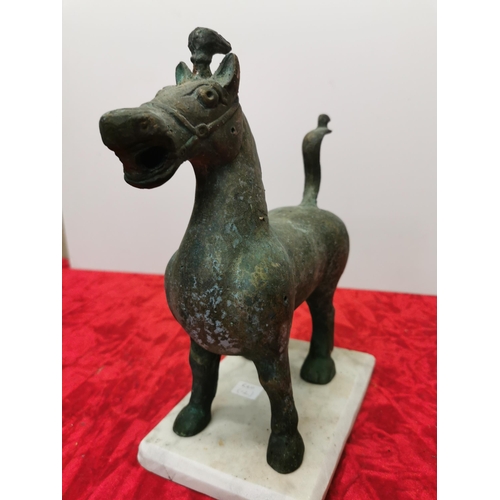 276 - Patinated Bronze Horse on marble base. 11 inches tall with base.