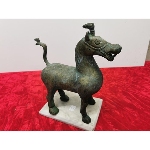 276 - Patinated Bronze Horse on marble base. 11 inches tall with base.