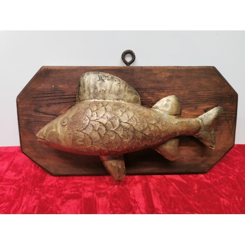 287 - Gilded Carved wood fish on a plaque
16 inches across