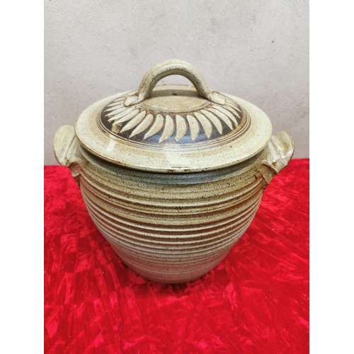 172 - 'Wooten Courtney' pottery large pot with lid. 15 inches tall.