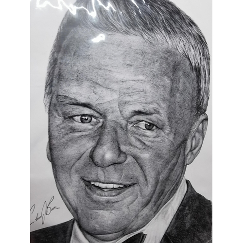 409 - Frank Sinatra pencil print + 2 frank Sinatra records.