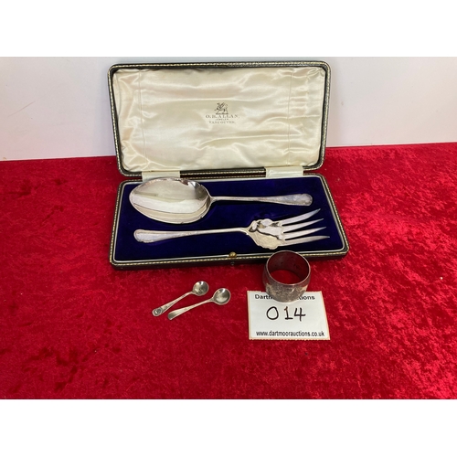 14 - Silver set 'O. B. Allen' with small spoons and napkin collar. Main set is silver plate. The mustard ... 