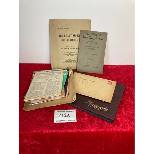 16 - Packet containing correspondence, bible notes and photograph album (unused)