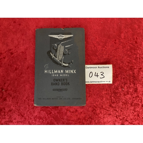 43 - Hillman Minx Owners Handbook 1946. good condition