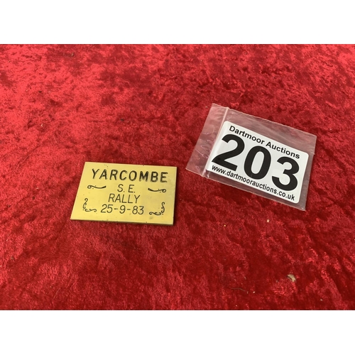 203 - Yarcombe S.E. Rally 25.9.83 Brass Plaque