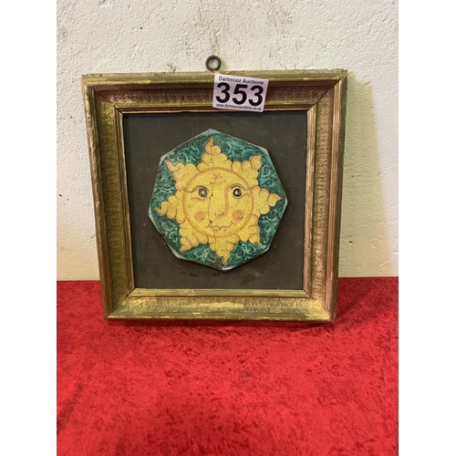 353 - Gilt framed octagonal moonfaced oriental tiles