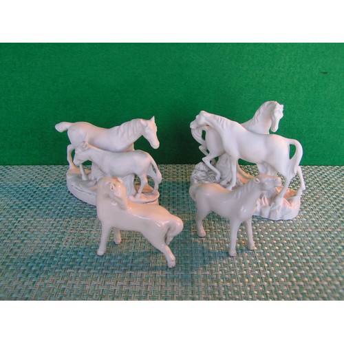 279 - Bisque unglazed and glazed horses & one horse and donkey. A lovely herd for any collector