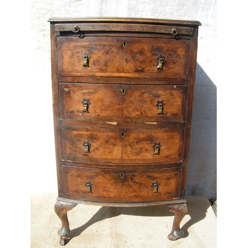 302 - Antique Bow fronted cabinet, with pull out leaf