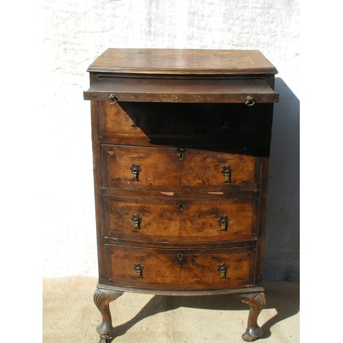 302 - Antique Bow fronted cabinet, with pull out leaf