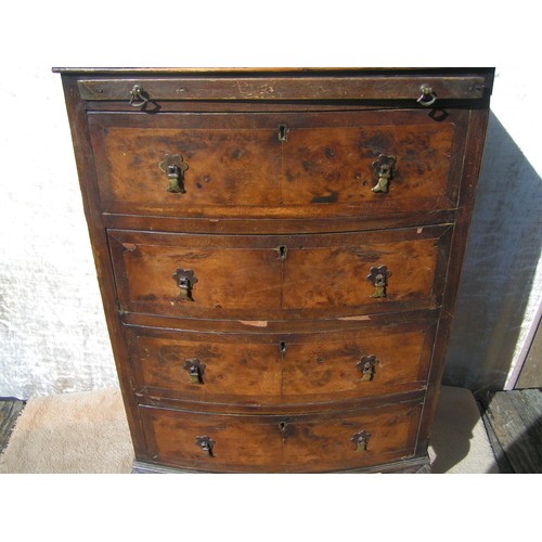 302 - Antique Bow fronted cabinet, with pull out leaf