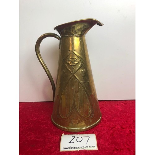 207 - Brass Art Deco jug, approx. 27.5cm tall