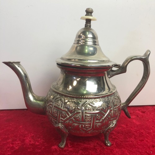 215 - Oriental white metal teapot with Islamic mark to base