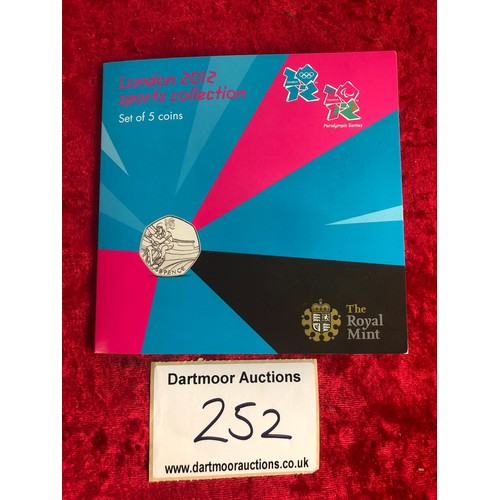 252 - London 2012 Olympics Sports Collection containing five unc. 50p coins inc. rowing, cycling, sailing,... 