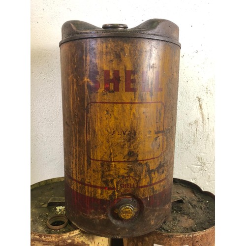 327 - Six large vintage metal cans / cannisters including Shell Oil (minty Club for scale, biscuit not inc... 