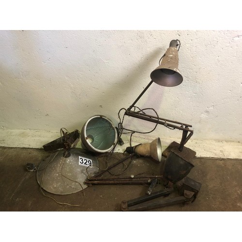 329 - Vintage industrial light fittings including Anglepoise style lamps