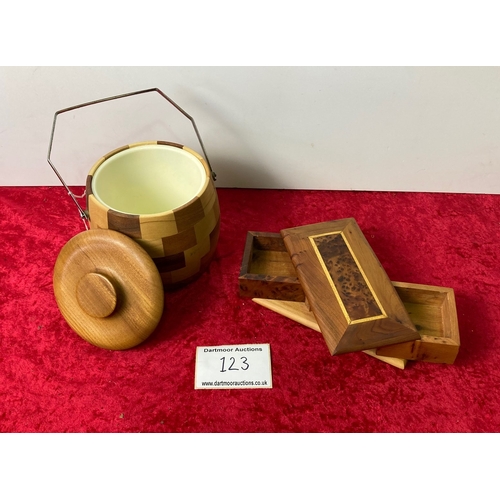 123 - Wooden Biscuit Barrel with Sliding Wooden Box