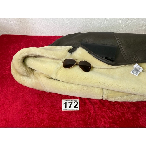 172 - Sheepskin coat - size 42 plus a pair of avaitor glasses