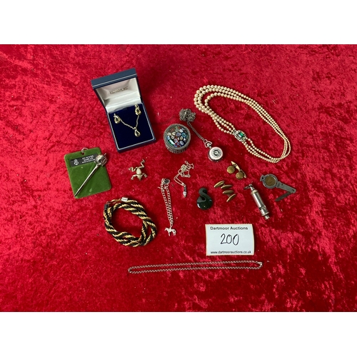 200 - Quantity of Jewellery including silver necklaces, whistle, pendant, watch, boxed necklace, earrings,... 