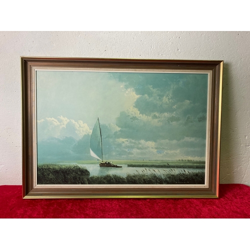 354 - Two framed Coulson framed prints inc. 'Mill in the Mist'and seascape with sailing boat + one other