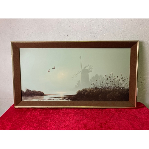 354 - Two framed Coulson framed prints inc. 'Mill in the Mist'and seascape with sailing boat + one other