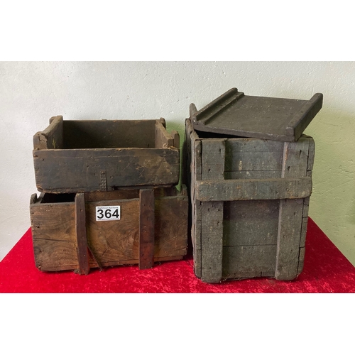 364 - Three oily heavy wooden vintage crates (possibly mold makers frames for casting)