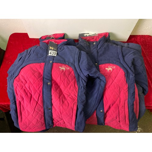 439 - Five 'Gee Up' ladies equestrian, horse riding jackets, size 12, new with tags but have some marks an... 