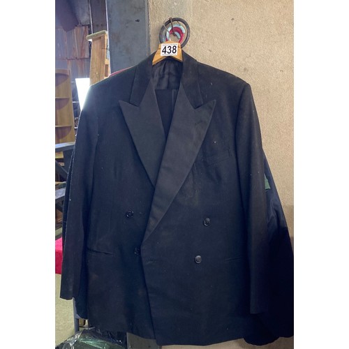 438 - Drescott dinner jacket and trousers suit, large size, in need of a clean