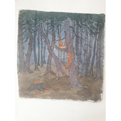 565 - Watercolour circa 1920’s  “The Squirrels Home” with inscriptions to the reverse. 22 x 20 cm