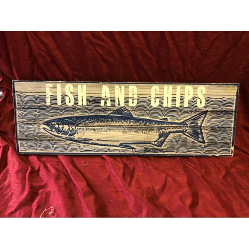 228 - Wooden 'Fish and Chips' sign - 60cm x 20cm