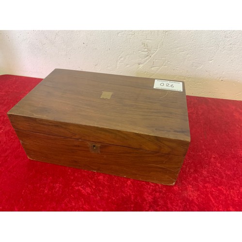 26 - Beautiful Wooden Writing Box with glass ink bottles