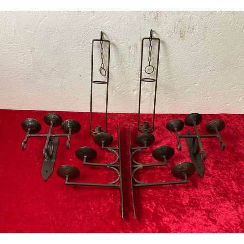 100 - Collection of Iron work wallk mounted and hanging candle holders