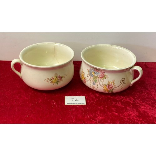 72 - 2 Crown Devon chamber pots, one a/f