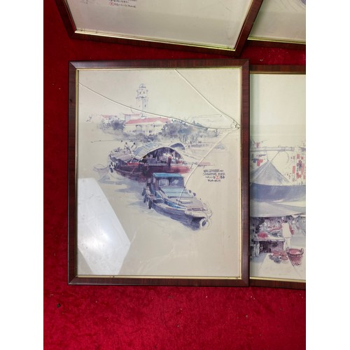 76 - 8 framed and glazed Wan Soon Kam 1980s prints of Singapore river scenes (one with glass a/f)