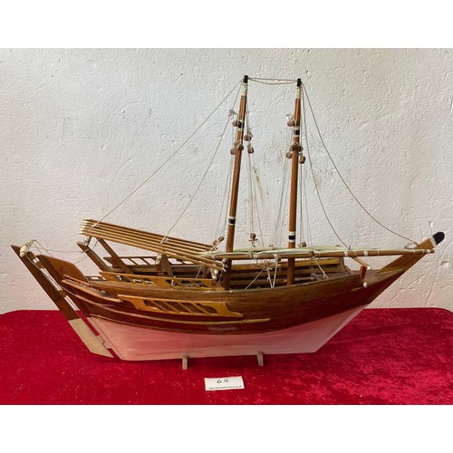 64 - Model twin-mast sailing junk / boat. Approx 3ft long and 2ft tall.