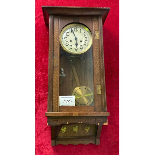 338 - Wood cased pendulum clock a/f