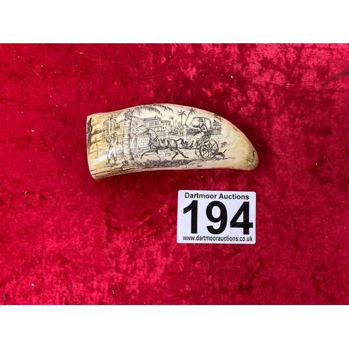 194 - Scrimshaw carved tooth