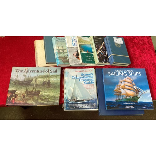 171 - Books with a nautical theme inlcuding Royal Cruising Club journals, sailing pilot guides and histori... 