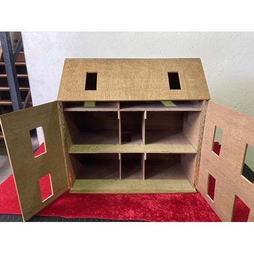 410 - Large unpainted Doll's House measuring approximately 18 x 35 x 11 inches. With a removable roof