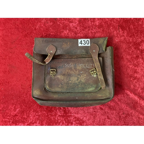 430 - A vintage leather school satchel