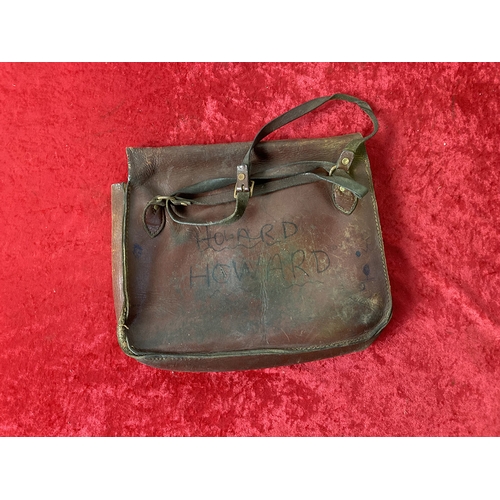 430 - A vintage leather school satchel